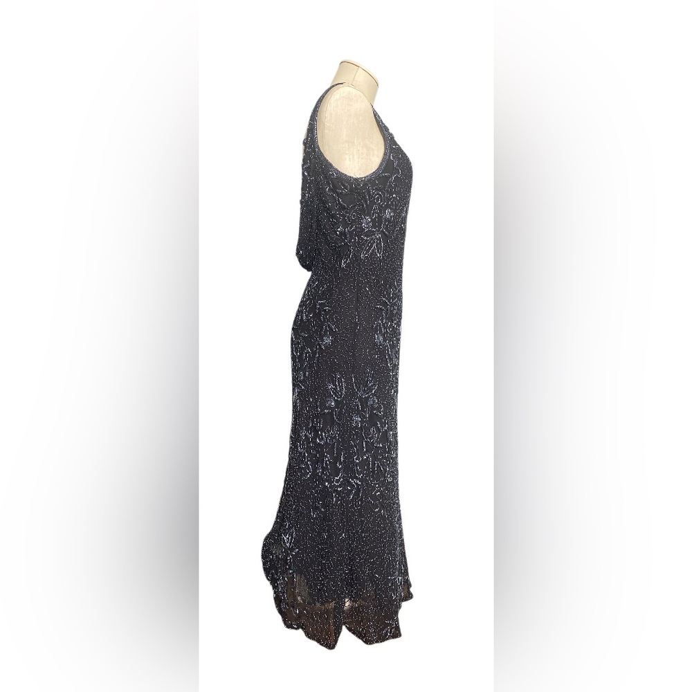Vintage 90s 100% Silk Scala Dress Beaded Silk Slip Dress Cowl Backless Black - Picture 5 of 17